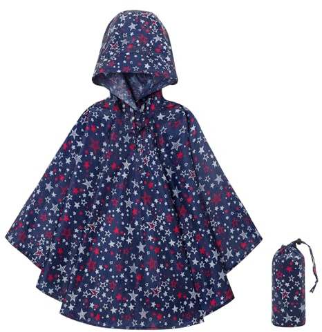 KAKU NANU Regenponcho Kinder Regencape Poncho mit Kapuze Wasserdicht Regen Poncho Cape Regenponcho Leicht Jungen Mädchen Wiederverwendbar Blau 104 110