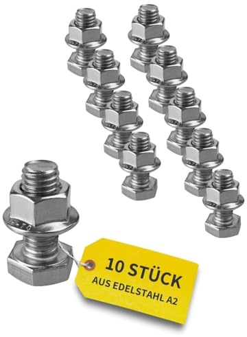 Sechskantschrauben-Set M10 inkl. Mutter | Edelstahl A2-70 | 10 Stück | 25mm Länge | Befestigung für PV-Aluprofil, Solarmodul-Halterung, Montageschiene, PV-Aufständerung | rostfrei & passgenau