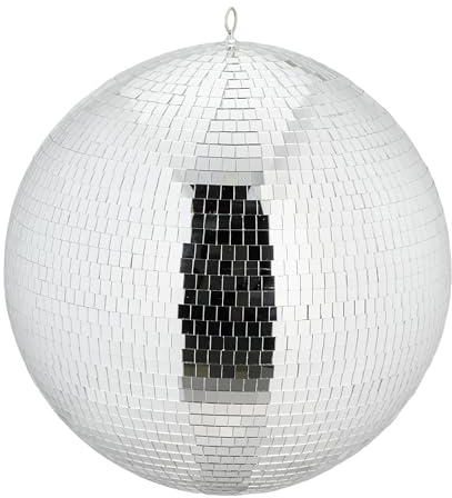 Relaxdays Bola de Discoteca Plateada Ø 50 cm con Luz Espejo Decorativa para Colgar con Ojal Metálico