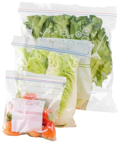 Bolsas Congelacion, 90Pcs Bolsas Zip 20 Grandes Bolsa Congelar 30 Medianas Bolsa Silicona Reutilizables 40 Pequeñas Bolsass Herméticas para Frutas Verduras y Snacks de Carne, sin BPA