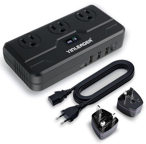 Yinleader 220V to 110V Voltage Converter us to Europe Travel Adapter for Hair Straightener/Curling Iron Step Down Transformer with USB-C (20W PD) Charging and UK/AU/EU Worldwide Plug Adapter (Black)
