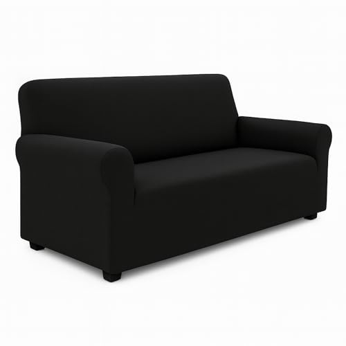 Genérico Funda Sofá Elástica Talla M (para Sofás 150-180 cm), Protector Ajustable 2 Plazas Grande o 3 Pequeño, Antideslizante y Lavable, Tejido Suave con Espumas – Negro