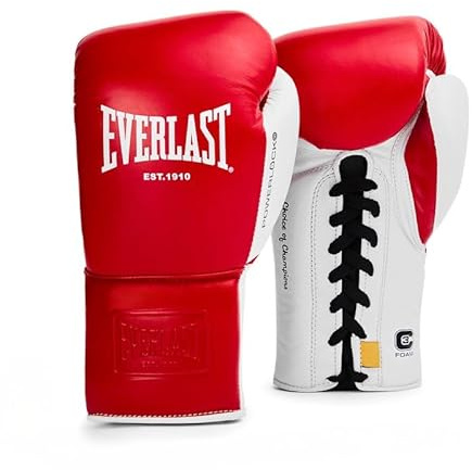 Everlast Powerlock OG Pro Fight 10oz Red/White Lace-Up Gloves for Bags & Competition, Advanced Foam, Ergonomic Grip - Authentic Everlast