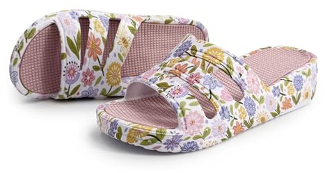 JOMIX Sandalias Mujer Tipo Chancla con Flores Diseño Abierto Transpirable Cuña Baja Cómoda Suela Plantilla Antideslizante Impermeables Secado Rápido Playa Piscina y Casa WES260132 Rose 37