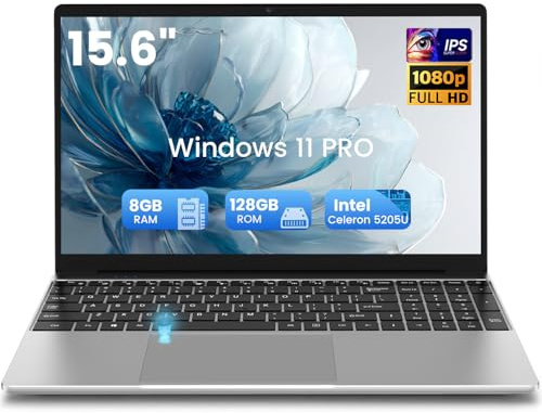 2026 PC Portatile 15.6 Pollici Win11 Pro Celeron 5205U Computer Portatile 8GB RAM 128GB SSD IPS FHD 1920*1080 Laptop USB 3.0 Mini HDMI Notebook Con Tastiera retroilluminata sblocco per impront