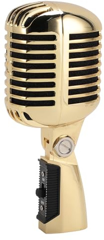 Fabater Microfono Dinamico Vintage, Microfono Unidirezionale Cardioide Stile retrò Ruotabile, per Trasmissione Dinamica XLR con Struttura in Metallo per Spettacoli (GOLD)