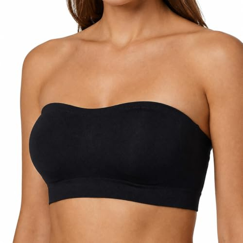 KAZGVN Bandeau Top, Non Underwire Non Padded Seamless Bandeau Bra with Transparent Bra Strap, Tube Top for Low Cut Dress Weddings Parties Dances