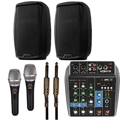 Karaoke Bundle 802 impianto audio per bar, pub, coppia diffusori amplificati 500w + mixer + coppia microfoni e cavi