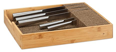 Relaxdays Ceppo porta-coltelli in bambù portaposate da cassetto organizer cassetti HLP: 6,5x38x33,5 cm colore naturale