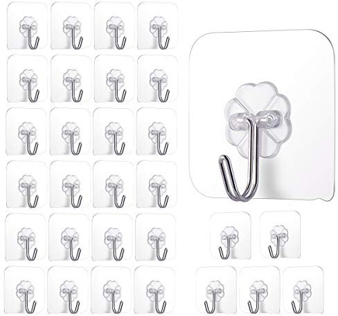30Pezzi Ganci Adesivi,Trasparenti Autoadesivo Bagno Portasciugamani, Ganci da Parete per Cucina, Appendere Asciugamani,Vestiti,Chiavi,Cappelli etc(10kg Max)