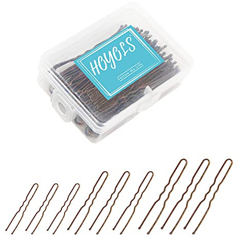 HOYOLS Lot de 150 épingles à cheveux en forme de U de tailles assorties, pinces à chignon en métal avec pointes sphériques pour femmes et filles, lot de 150 (marron)