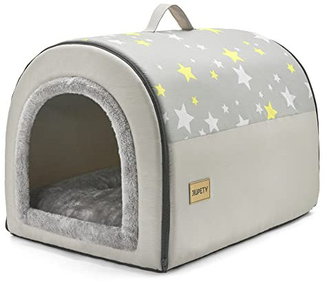 Jiupety Mittelgroße Hundehütte Indoor, 2-in-1 Hundehaus für Drinnen, XL Größe Hundehöhle für mittelgroße Hunde, Warme Höhle Schlafnest, Grau