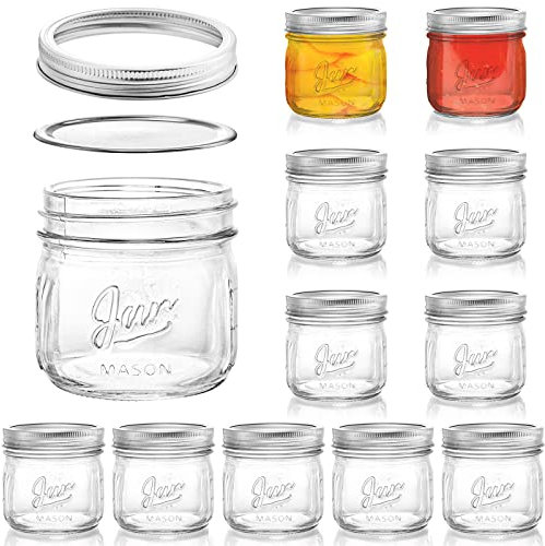 Lyellfe 12 Pack Wide Mouth Mason Jars, 12 Oz Glass Canning Jars with Airtight Lids, Clear Mason Spice Jars for Jam, Honey, Jelly, Sauces, Yogurt