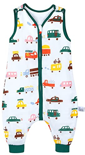 MOEMOE BABY Sleeping Bag with Legs 0.5 Tog Sleeping Bag with Feet Muslin Sleep sack Toddler Summer Baby Sleeveless Wearable Blanket,18-36 Months,M,Car