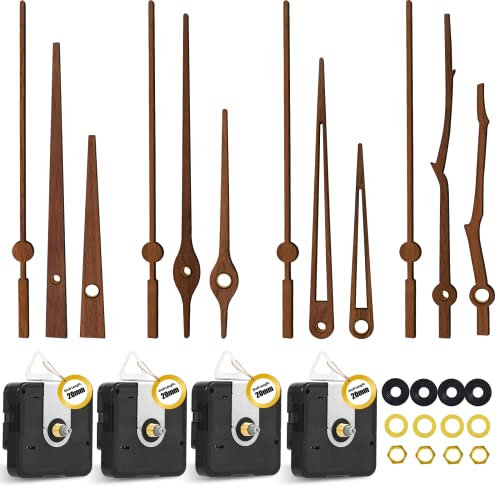 WinTaim 4 Stücke Uhrwerk für wanduhr, mit 4 Arten von Lautlos Walnussholz Uhrzeigern, Austausch von batteriebetriebenen Ersatzteilen (Passend für 12-14 Zoll Uhr)