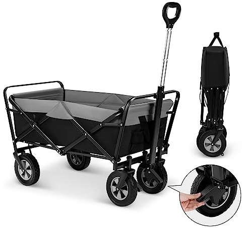 EUGAD Bollerwagen faltbar, 100 L Transportwagen mit verstellbarem Griff, tragbarer Strandwagen mit Seitentaschen, für Garten Camping Einkaufen, für alle Gelände, 180 kg belastbar, schwarz + grau