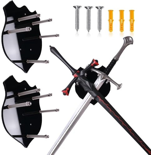 ERMMZHZW Support Mural d'Épée et de Hache en Acrylique - Peut Afficher Deux Épées ou Une Seule avec le Matériel (Lot de 2)