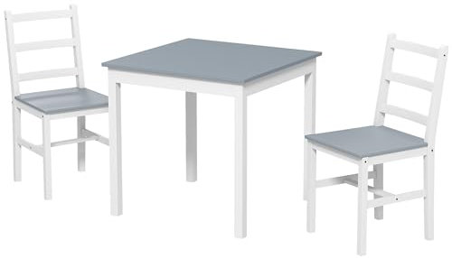 HOMCOM 3er-Set Essgruppe, Esstisch mit 2 Stühle, Esszimmergruppe für 2 Personen, Küchentisch-Set, Tischgruppe für Wohnzimmer, Küche, Platzsparend, Grau, Kiefernholz