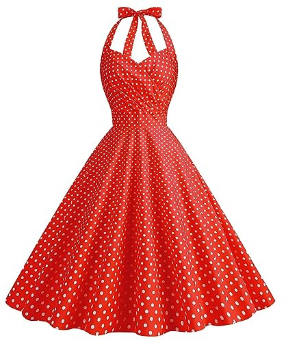 Robe Pin Up Femme,Vintage Retro Robe Trapèze Rockabilly Années 1950 50 60 Audrey Hepburn Style Dos Nu Encolure Coeur Halter Robe de Cocktail Soirée Fête L'été Casual Habillée Robes