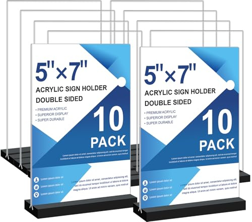 Seencool Acrylic Sign Holder 5x7 - 10Pack Vertical Double Sided Acrylic Sign Stands, Clear Table Menu Display Stand Paper Holder, Plastic Flyer Holder, Vendor Booth Display Items