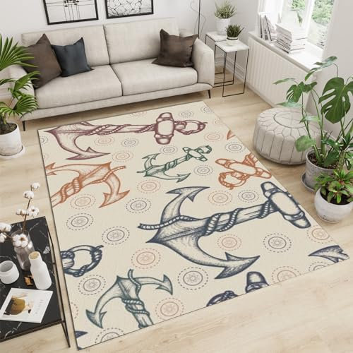 WTVBHF Cartoon Bunter Anker Dekorativer Schlafzimmerteppich, Langlebiger, Maschinenwaschbarer Kinderzimmerteppich, Weicher Rutschfester Teppich, Teenager-Kinderzimmer-Balkonstudio-70x120cm