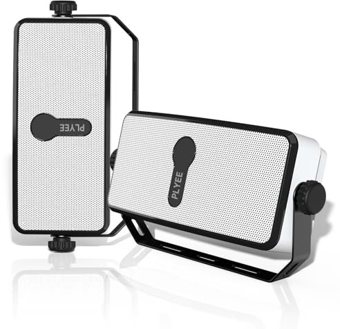 Plyee Audio Bluetooth-Lautsprecher für draußen, IPX5 wasserdicht, drahtlose Synchronisation mit 100 Lautsprechern, wandmontierbar, ideal für Terrasse, Veranda, Garage, Paar (MZ-511)