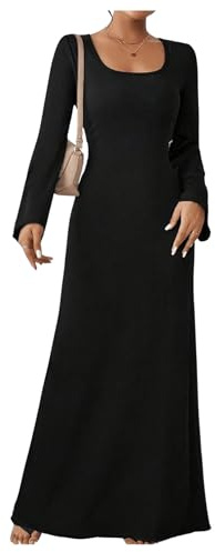 SweatyRocks Abito Maxi da Donna a Maniche Lunghe Elegante Abito Maxi con Allacciatura Abito da Sera Abito per Ospite di Nozze Abito Invernale Abito Autunnale, Nero , S