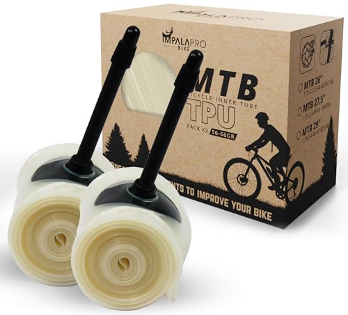 IMPALAPRO TPU-slang MTB 29, 27,5 och 26 tum, ultralätt (56–66 g), kompakt och motståndskraftig mot punkteringar, för däck 1,75–2,4 med fransk ventil Presta 45 mm (2 st. 29 tum)