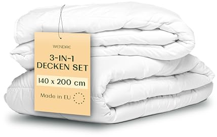 WENDRE 4 Jahreszeiten Bettdecke 140x200 2 Teilig – All in One Steppdecke Sommer und Winter Set mit Mikrofaser – 250 GSM Ganzjahresdecke + 150 GSM Sommerdecke Oeko-TEX Zertifiziert & Waschbar