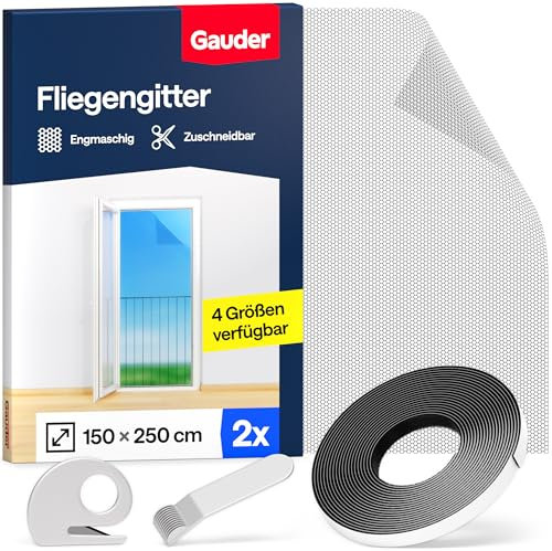 GAUDER Moustiquaire pour Fenêtres du Sol au Plafond - Filet Anti-Insectes pour Grande Fenêtre - Moustiquaire avec Fixation Auto-Agrippante - Sans Perçage (2 Pièces - 150 x 250 cm - Noir)