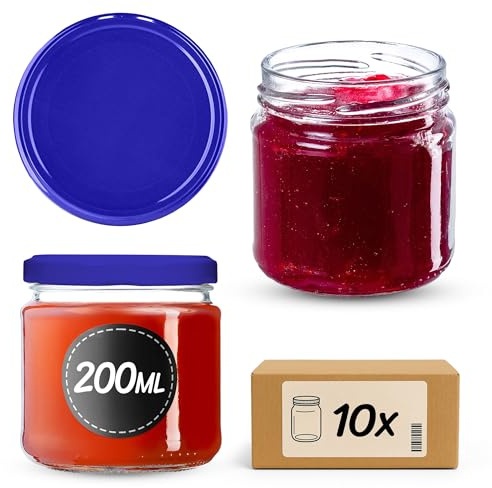 KADAX 10 st Syltburkar i Glas 200 ml med Skruvlock Ø 66 mm – Tjockväggiga lufttäta Inläggningsburkar, diskmaskinssäkra, för sylt & inläggningar