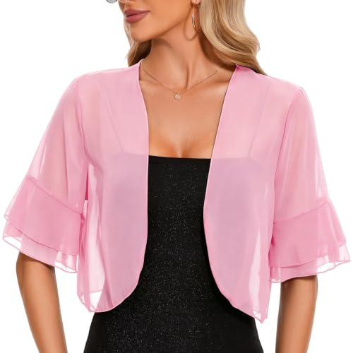 Atxnn Bolero Mujer de Gasa Toreras de Media Manga con Volantes Cardigan