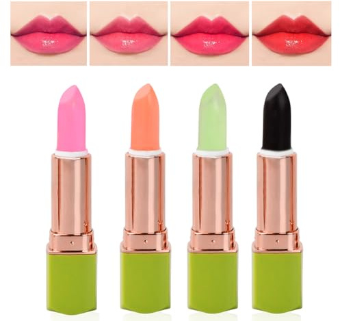4er Set Magischer Aloe Vera Lippenbalsam, Temperaturempfindlicher Farbwechsel, Feuchtigkeitsspendend und Langlebig, Pflege für Lippen und Make-up, Ideal für Frauen