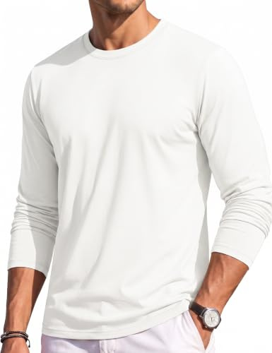 TACVASEN Camiseta Manga Larga Hombre Casual Algodon Cuello Redondo Camisetas Básicas de Hombre Suave Cómodo