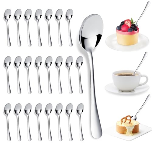Staranry 24 Piezas Cucharillas Cafe, 17.5 cm Cucharillas Postre, Acero Pulido y Resistente, Cucharas de Postre, Cucharas Soperas para Café Postres Ensaladas Té, Apto Para Lavavajillas (Plata)