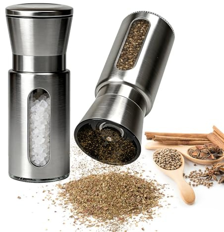 AWBEOT 2 Pezzi Macina Sale e Pepe Manuale Macina Pepe Acciaio Inox 170 ml Macinapepe Manuale Macinino per Spezie, Sesamo, Peperoncino, 5.8x16 cm