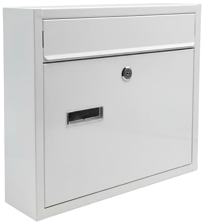 Boîte aux Lettres Relaxdays avec Plaque Nominative, 4 clés, Format Horizontal, H x L x P : 31 x 36 x 10 cm, métal, Blanc