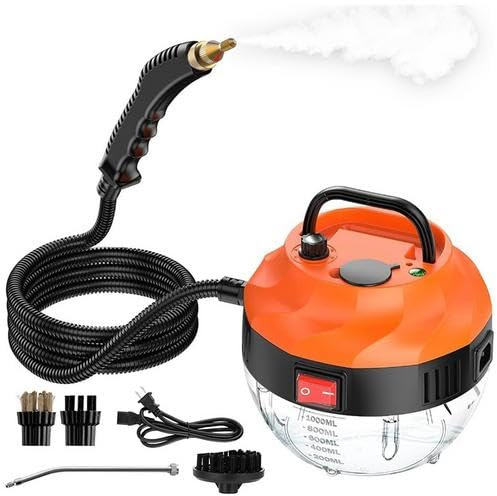 Limpiador a vapor de mano, 3800 W, mango ajustable en 6 niveles, tiempo de calentamiento de 15 segundos, depósito de agua de 1,2 L, limpiador a vapor, limpiador a vapor de 3 bares de alto voltaje para
