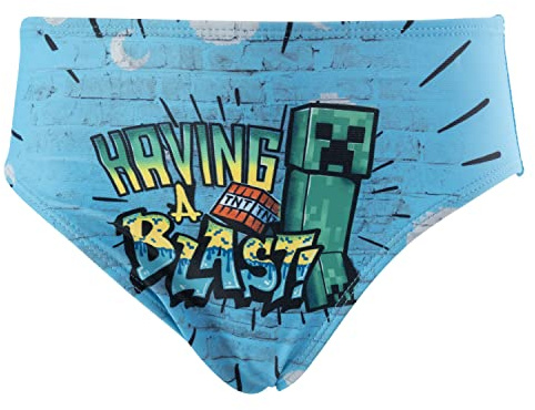 MINECRAFT Costume da Bagno Bambino | Slip Mare e Piscina Ragazzo | Mutandina Elastica Nuoto Tessuto Tecnico | Abbigliamento Mare Grafica Creeper Ufficiale [Slip 67369 Blu - 5-6 Anni]