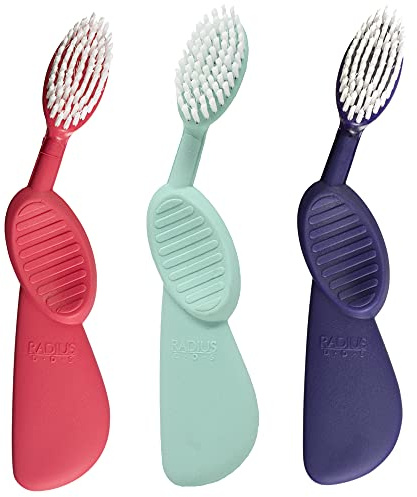 RADIUS Flex Brush Toothbrush Designed to Improve Gum Health & Reduce Gum Issues - Right Hand - Purple/Watermelon/Mint Green - Pack of 3