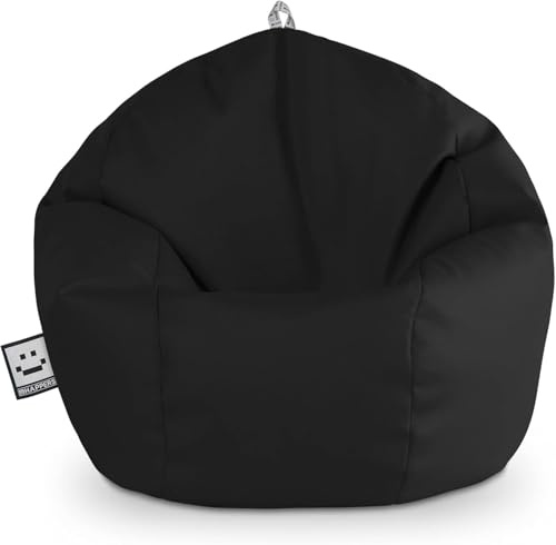 HAPPERS Puff Pelota Infantil y Juvenil de Polipiel | Sillón Ligero y Cómodo para Niños | Fácil de Limpiar para Habitación o Zona de Juegos | 60x60x60 cm - Negro