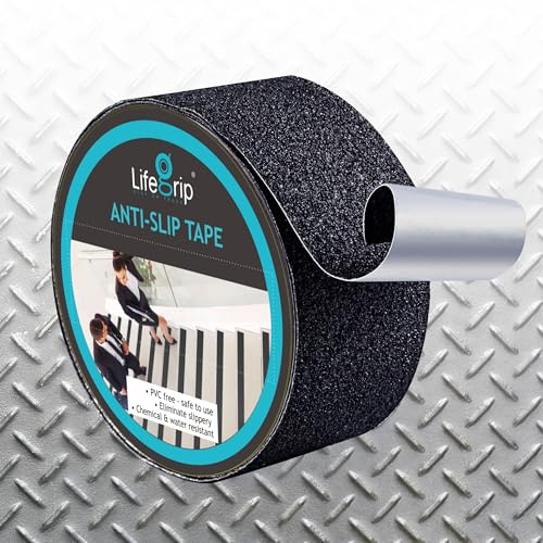 LifeGrip Anti-Slip Tape, Aluminum-Backed Grip Tape, Heavy Duty Safety Non-Slip Tape for Irregular or Textured Stair Step Tread Outdoor, Waterproof Non Skid Roll, 2 X 15' Black, Easy to Install