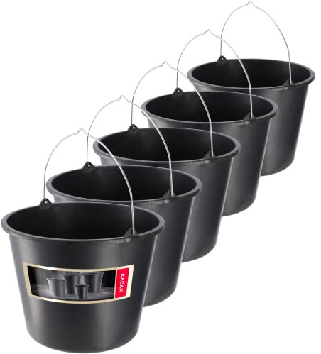 KADAX - Cubo de construcción de plástico, 12 L, para Obras, Jardines, cementos, Cubo Estable con Mango, mortero, Cubo de Agua con Borde de riego, Cubo de Limpieza, Color Negro, Negro, 24 x 30 x 23 cm