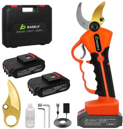 Tijeras de Podar Eléctricas 35mm, 600W Tijeras de Podar Bateria, Alimentadas por Una Batería de Litio de 4,0 AH (2 x 2,0 AH), 6-8 Horas de Trabajo, Perfectas para Ramas Duras y Secas