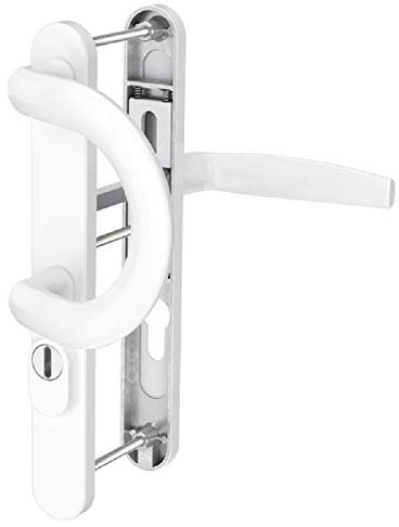 Langschildgarnitur Schmalrahmengarnitur Weiß mit Kernziehschutz Profilzylinder 92mm Haustürbeschlag Nebeneingangstürbeschlag Türdrücker (Bügelgriff/Drücker, Türstärke 71-86mm)