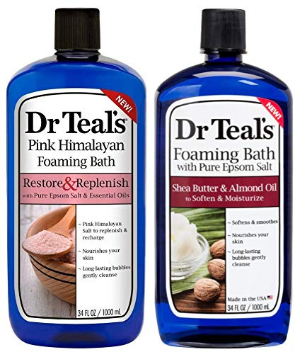 Dr Teal's Foaming Bath Variety Gift Set (2 Pack, 34oz Ea) - Restore & Replenish Pink Himalayan, Soften & Moisturize Shea Butter & Almond Oil - Essential Oils Blended with Pure Epsom Salt Eases Pain