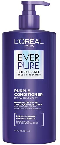 L’Oreal Paris Sulfate Free Brass Toning Purple Conditioner for Blonde, Bleached, Silver, or Brown Highlighted Hair, EverPure, 23 Fl Oz (Packaging May Vary)