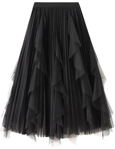 DGSHIRLDJO Jupe en Tulle Vintage Longue, élastique et élégante Jupe en Tulle superposée pour Tous Les Jours, pour Le Bal de Fin d'année