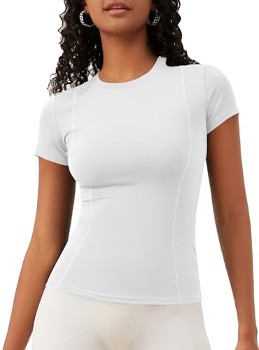 IECCP Hauts de gym pour femmes, hauts de sport pour le yoga, la course et le fitness, t-shirts d’entraînement respirants et athlétiques à séchage rapide à manches courtes, blanc, XL