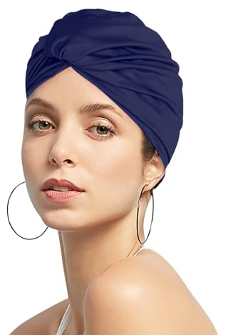 Dam veckat tyg badmössa mjuk elastisk nylon badmössa duschmössa justerbar badmössa turban damer öronskydd badmössa hatt för strand surfing fjädrar skönhet yoga